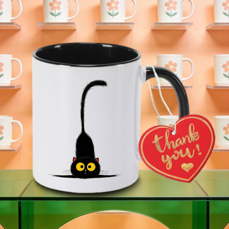 Tailorly Black Accent 11 oz Mug - black cat stretching logo