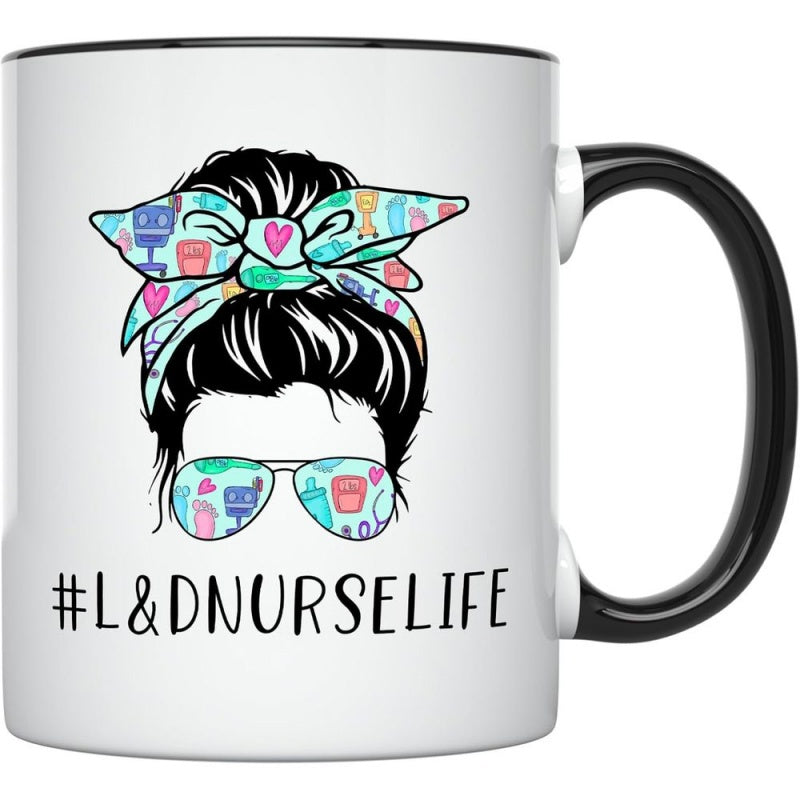 Tailorly Black Accent 11 oz Mug - labor and nurse text
