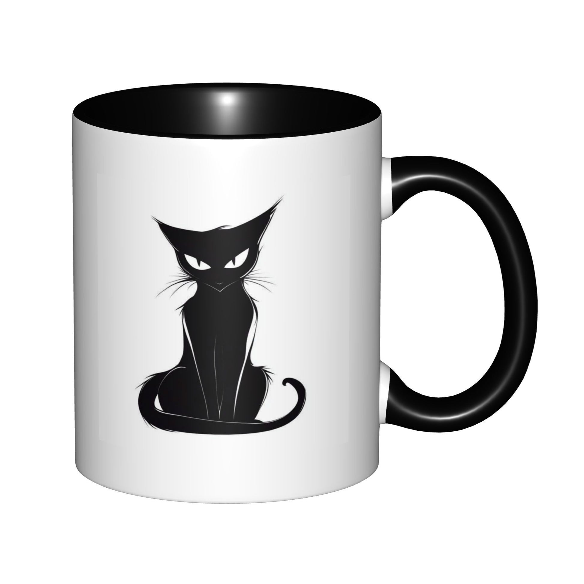 Tailorly Black Accent 11 oz Mug - minimalist silhouette of a sharp eared black cat with eyes