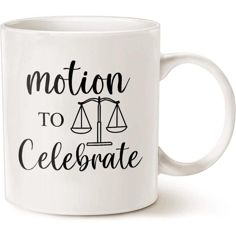Tailorly White Ceramic 11 oz Mug - Motion To Celebrate Handcrafted Metal Design Featuring Balanced Legal Symbols Of Justice Scale