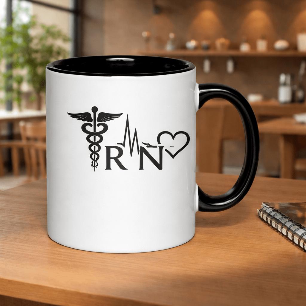 Tailorly Black Accent 11 oz Mug - symbol with a heartbeat design nurses