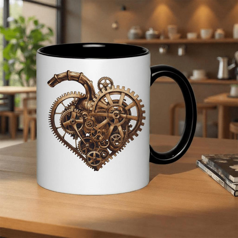Tailorly Black Accent 11 oz Mug - steampunk heart mechanical gears intricate design