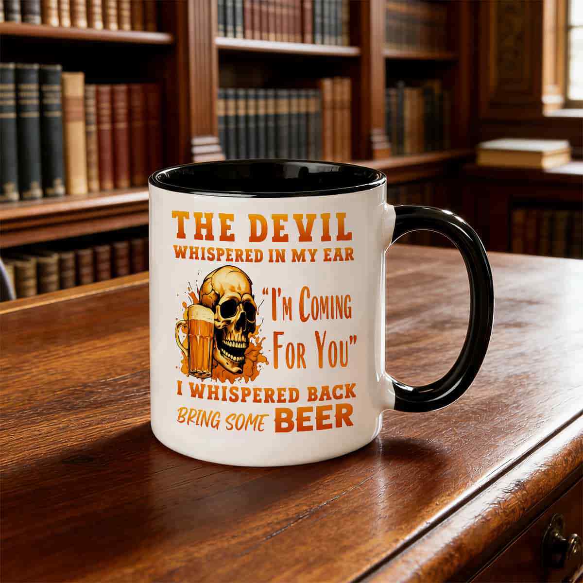 Tailorly Black Accent 11 oz Mug - gothic devil， coming for you text