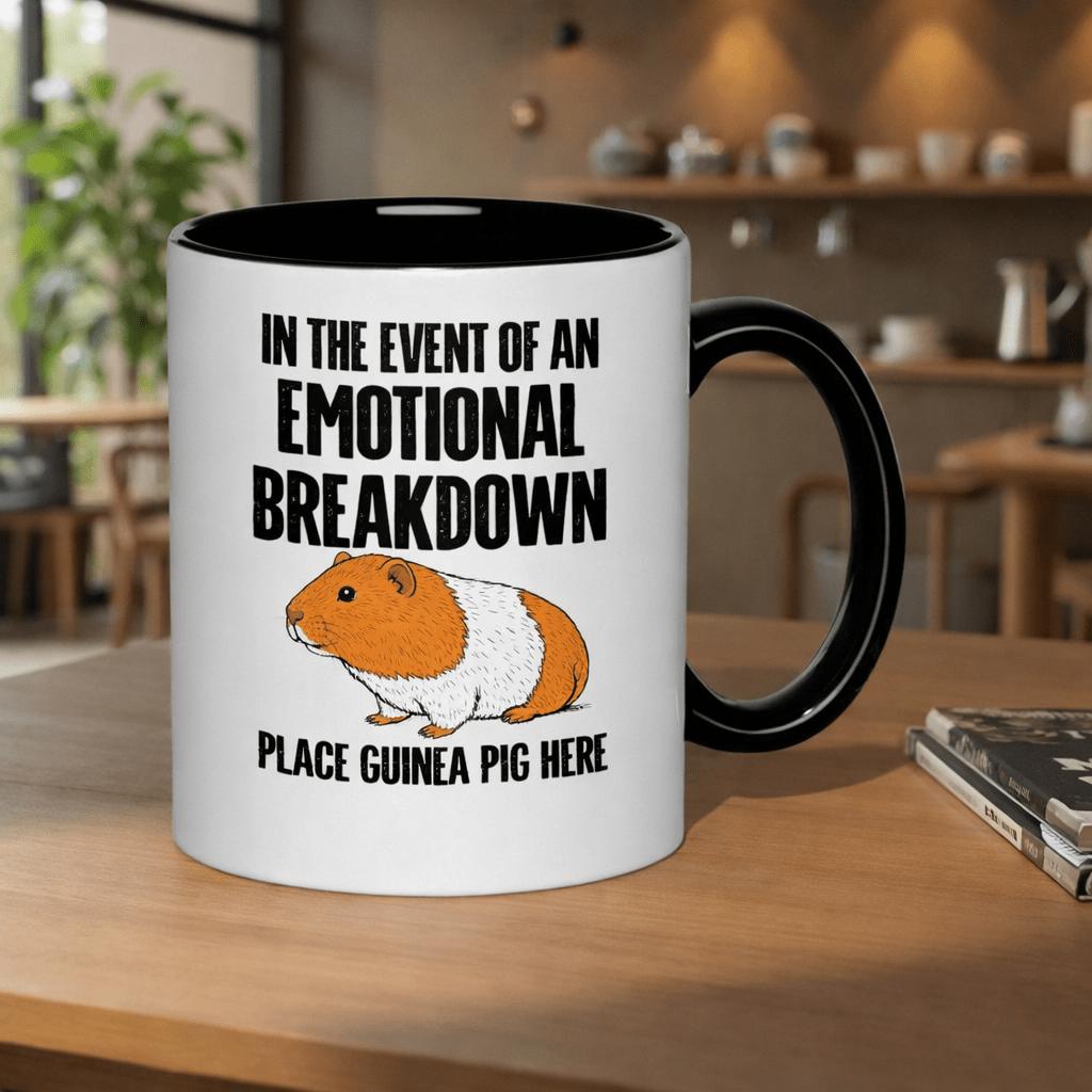 Tailorly Black Accent 11 oz Mug - emotional place guinea pig text
