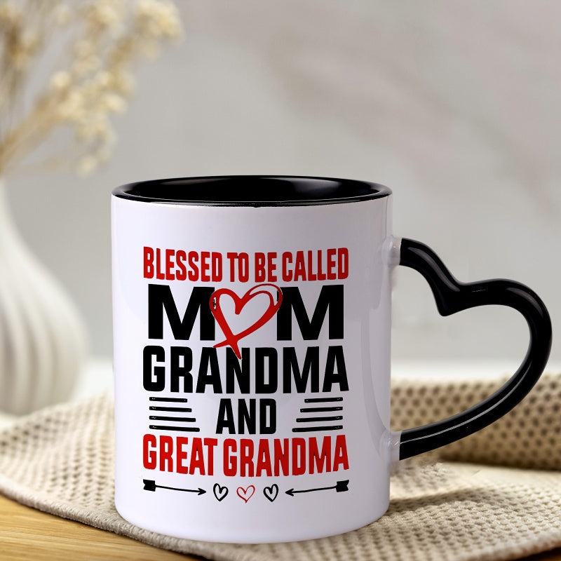 Tailorly Black Accent 11 oz Mug - blessed to be mom grandma great grandma red heart