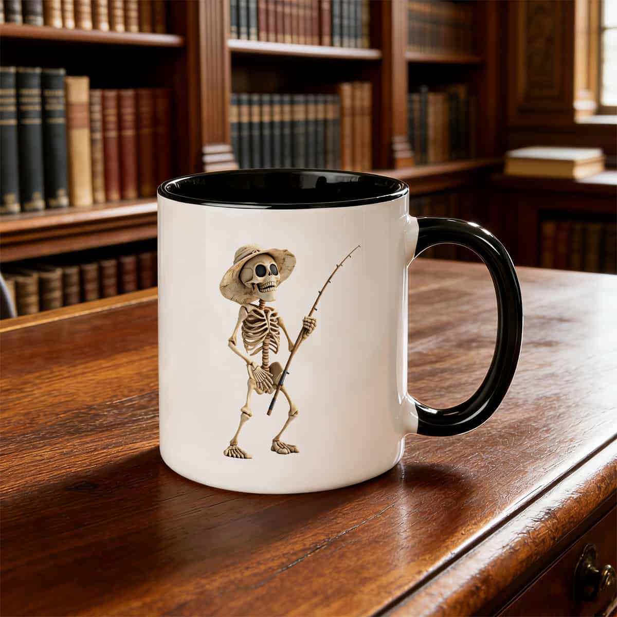Tailorly Black Accent 11 oz Mug - gothic skeleton fishing christmas jolly