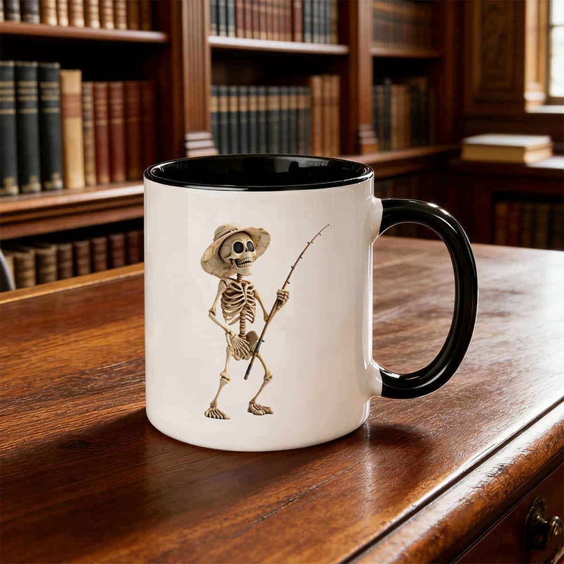 Tailorly Black Accent 11 oz Mug - gothic skeleton fishing christmas jolly