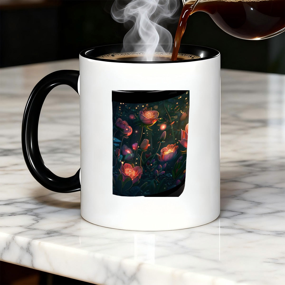 Tailorly Black Accent 11 oz Mug - floral print