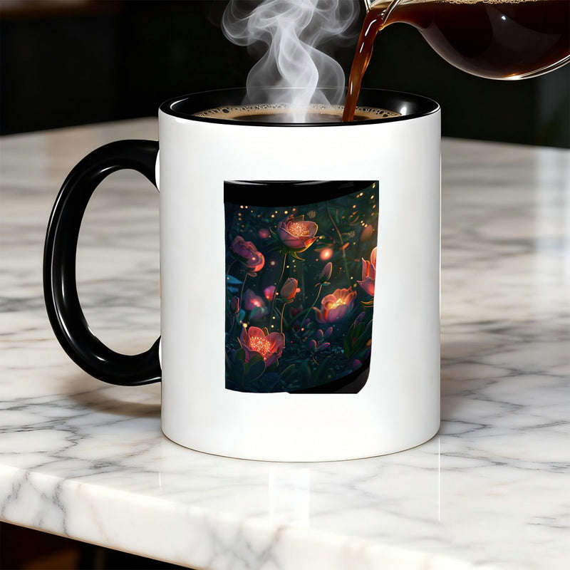 Tailorly Black Accent 11 oz Mug - floral print