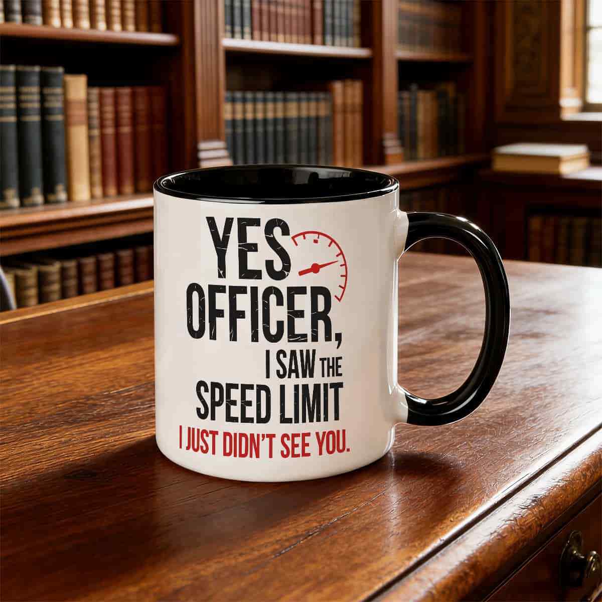 Tailorly Black Accent 11 oz Mug - yes officer i saw the speed limit i just didnt text