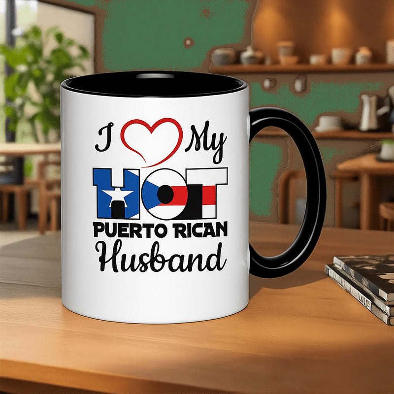 Tailorly Black Accent 11 oz Mug - i love my hot puerto rican husband pride text