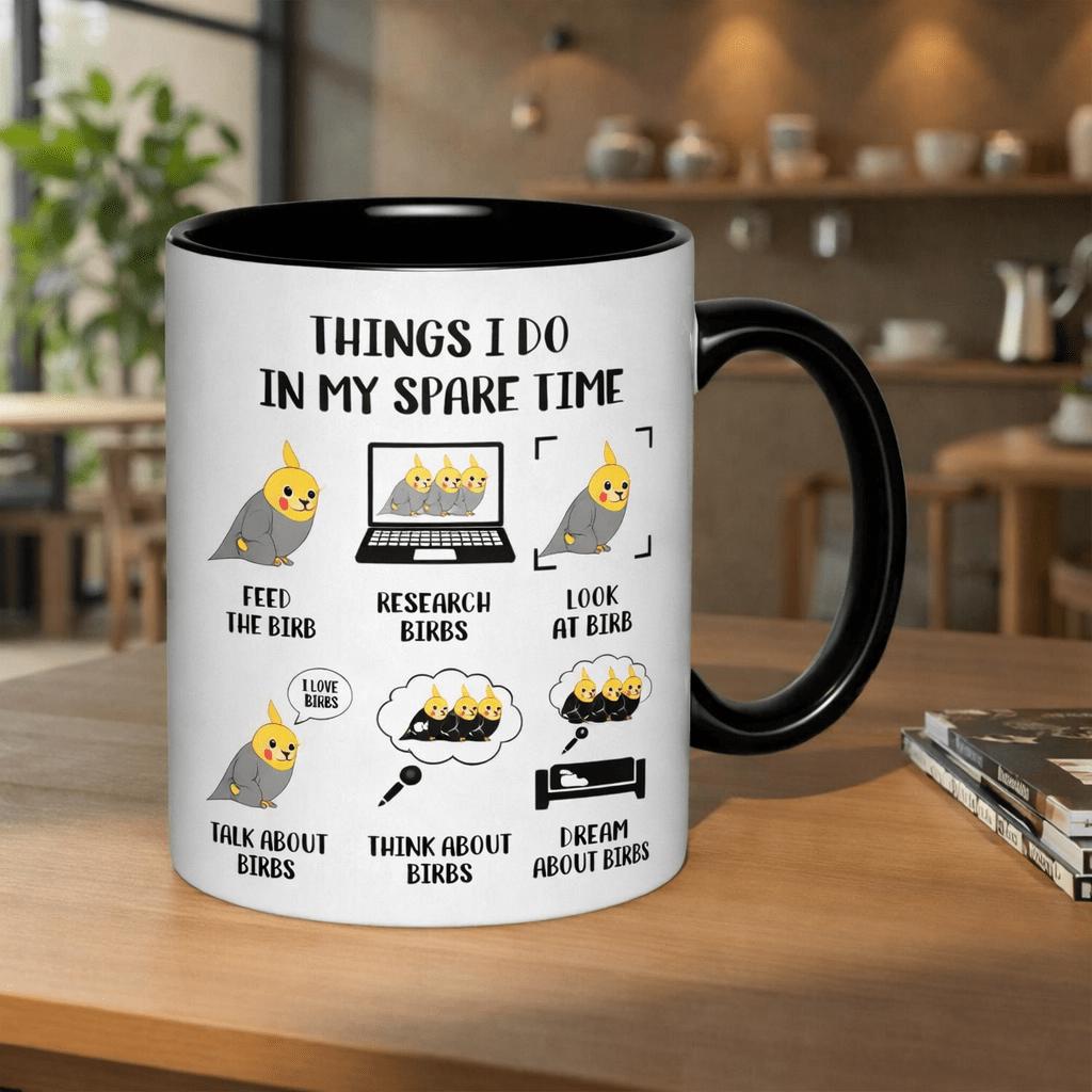 Tailorly Black Accent 11 oz Mug - activities i enjoy during my bird enthusiast cockatiel enthusiast 11oz printed ceramic mug ceramic 11oz volume