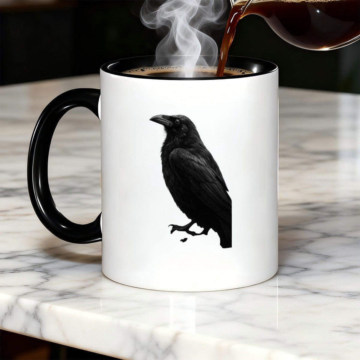 Tailorly Black Accent 11 oz Mug - gothic crow bats hand painted dark aesthetic halloween