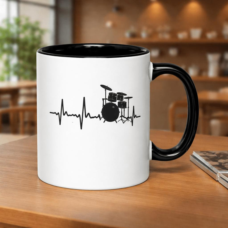 Tailorly Black Accent 11 oz Mug - drummer heartbeat rhythm beat