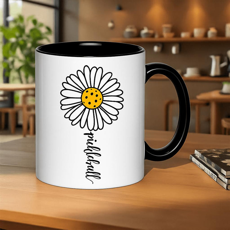 Tailorly Black Accent 11 oz Mug - daisy pickleball player flower lover