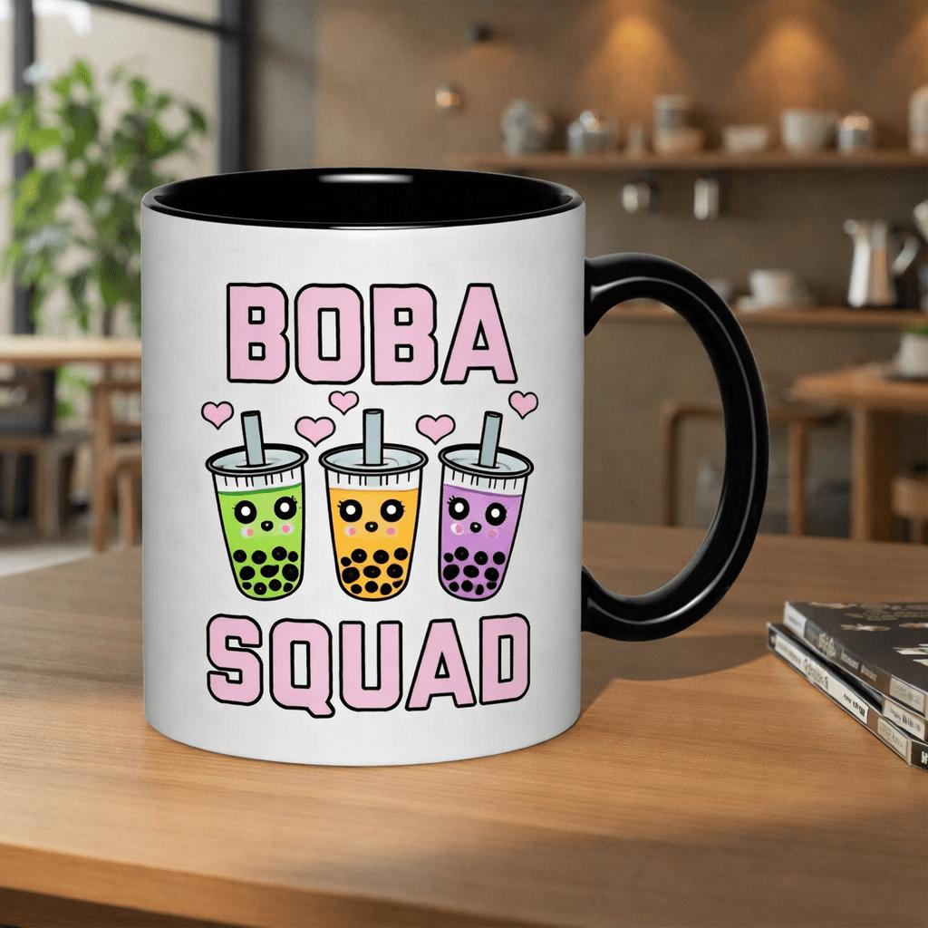 Tailorly Black Accent 11 oz Mug - bubble tea illustration