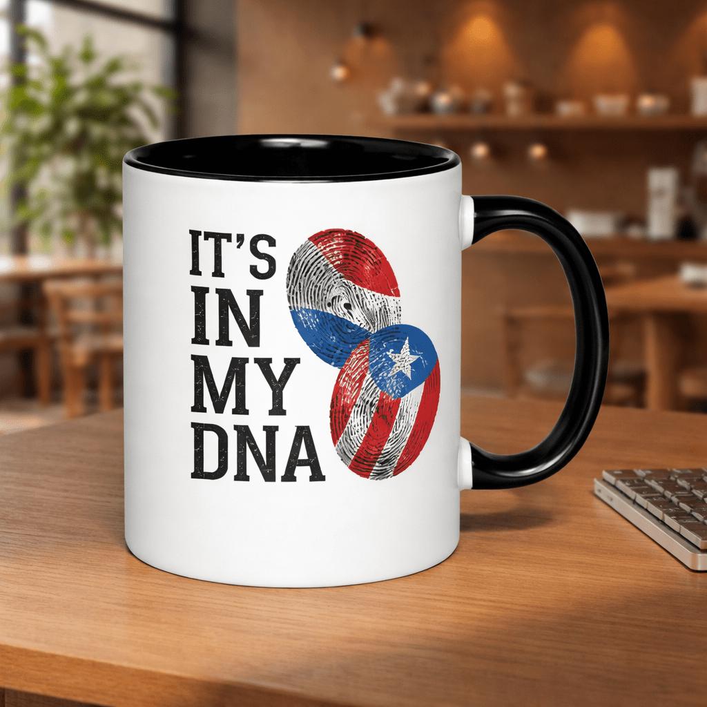 Tailorly Black Accent 11 oz Mug - flags of puerto and the dominican republic showcasing a romantic