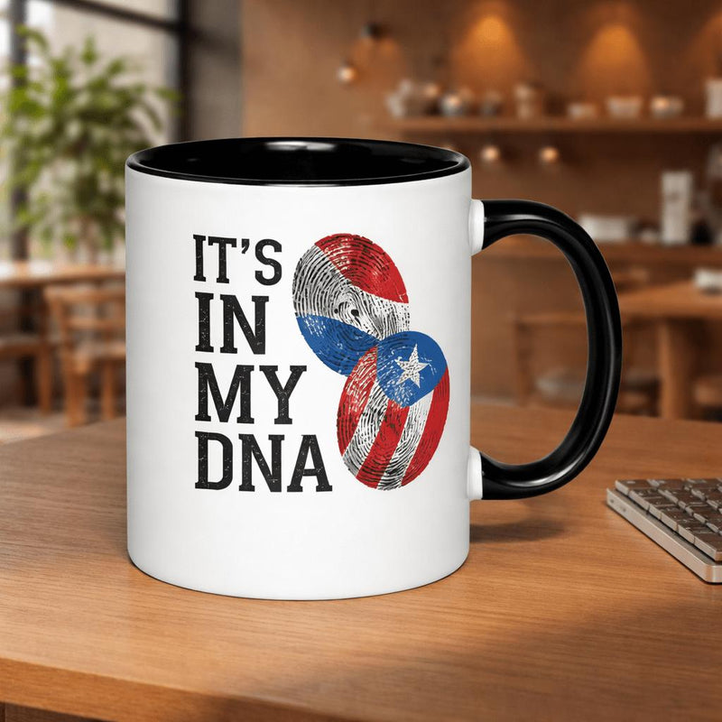 Tailorly Black Accent 11 oz Mug - flags of puerto and the dominican republic showcasing a romantic