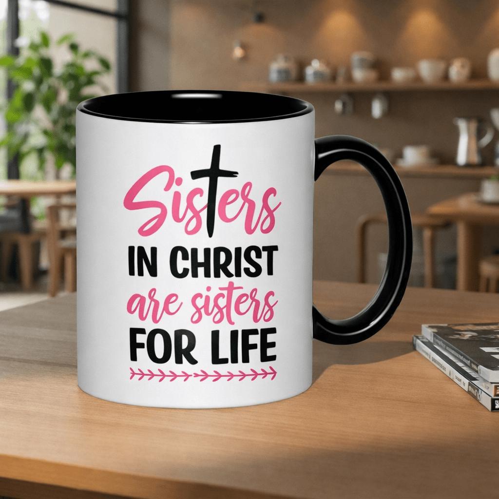 Tailorly Black Accent 11 oz Mug - sisters in are sisters for life religious gift text premium white abstract pattern