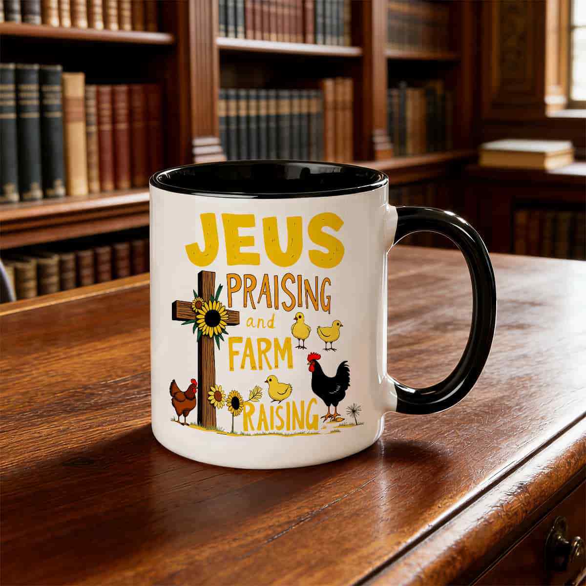 Tailorly Black Accent 11 oz Mug - farm animal rim