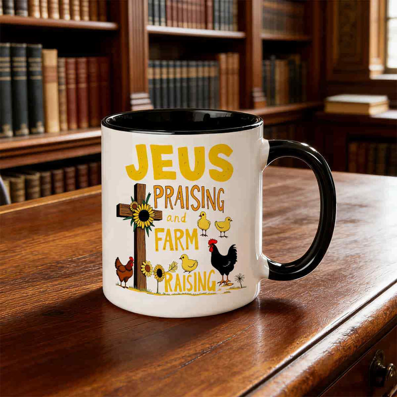 Tailorly Black Accent 11 oz Mug - farm animal rim