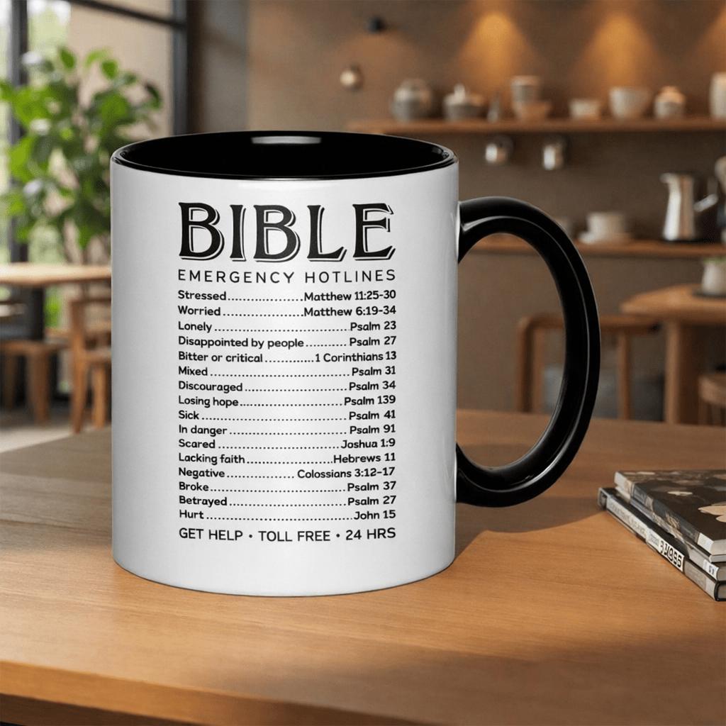 Tailorly Black Accent 11 oz Mug - bible emergency hotlines 24 hrs