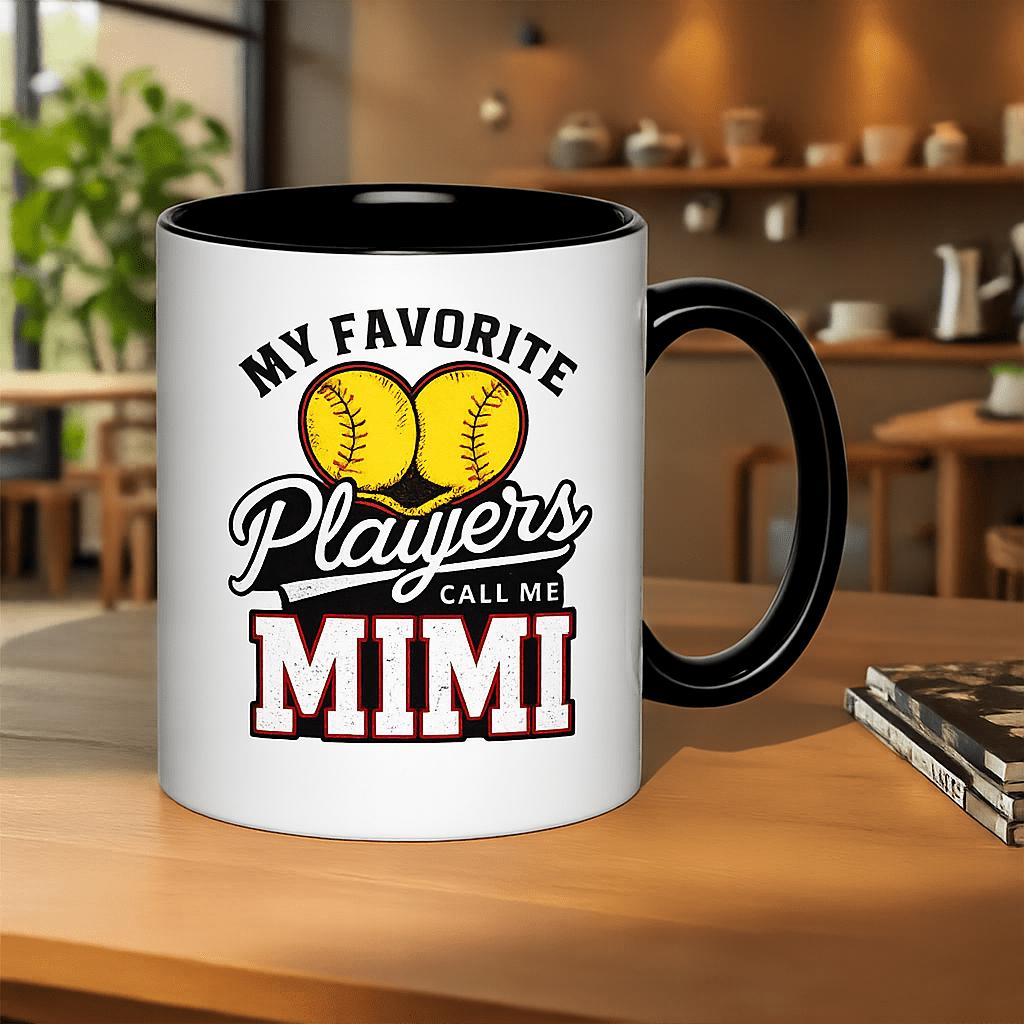 Tailorly Black Accent 11 oz Mug - players mimi softball grandma gift