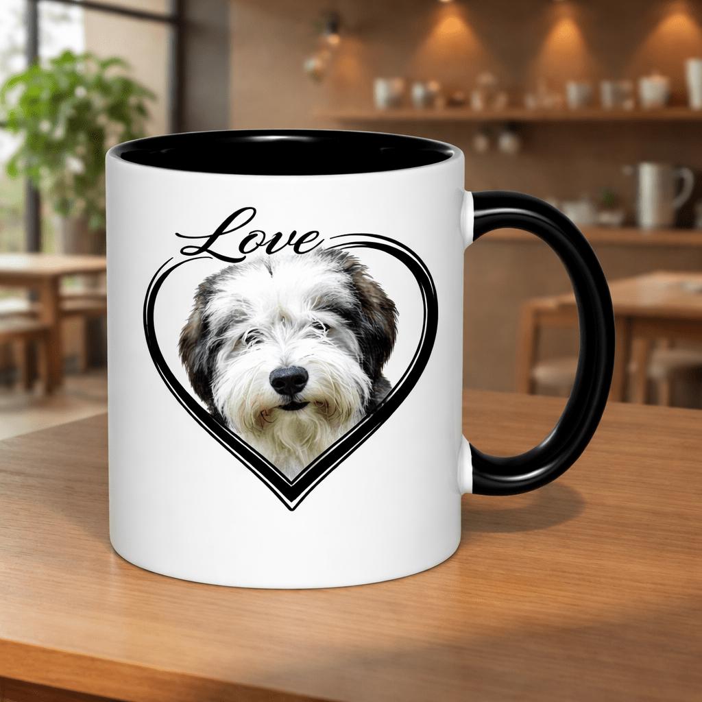 Tailorly Black Accent 11 oz Mug - portrait of a bearded collie