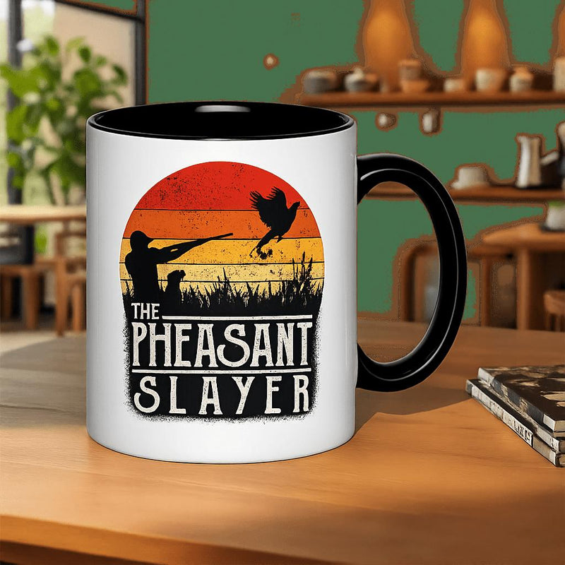Tailorly Black Accent 11 oz Mug - vintage sunset graphic design featuring a pheasant