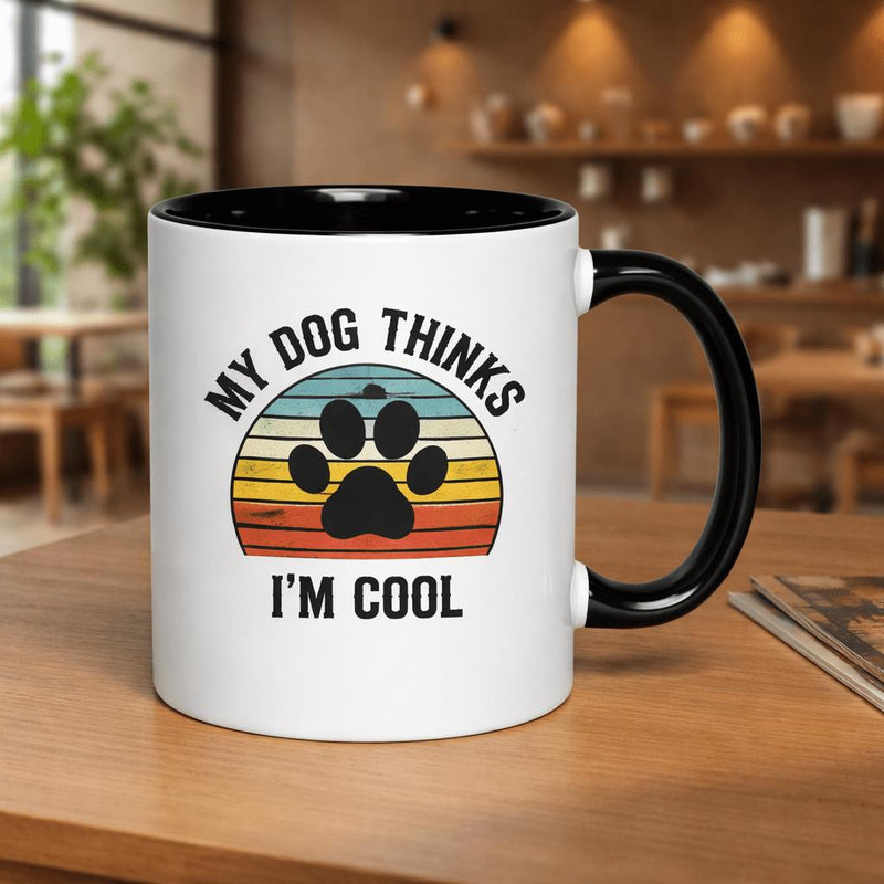 Tailorly Black Accent 11 oz Mug - dog paw print retro sunset