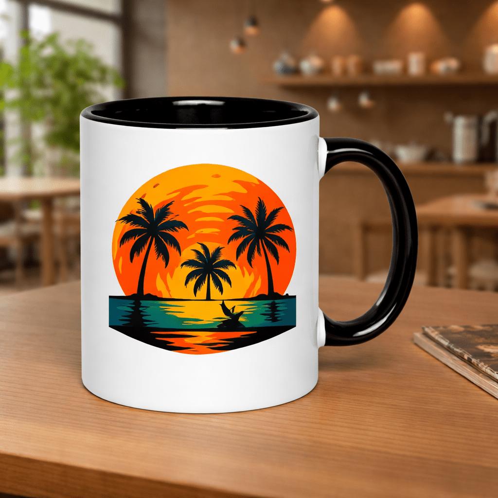 Tailorly Black Accent 11 oz Mug - palm trees on water