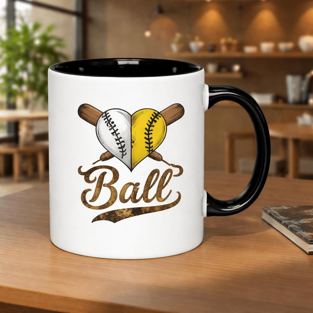 Tailorly Black Accent 11 oz Mug - baseball heart softball bat 11oz printed ceramic mug cup coffee mug with print microwave safe drinking cups