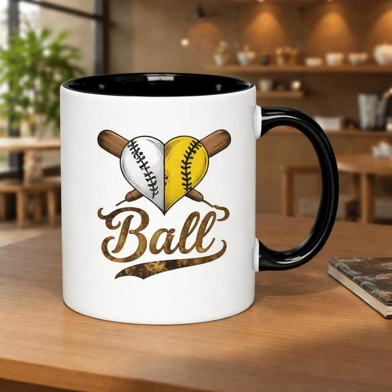 Tailorly Black Accent 11 oz Mug - baseball heart softball bat 11oz printed ceramic mug cup coffee mug with print microwave safe drinking cups