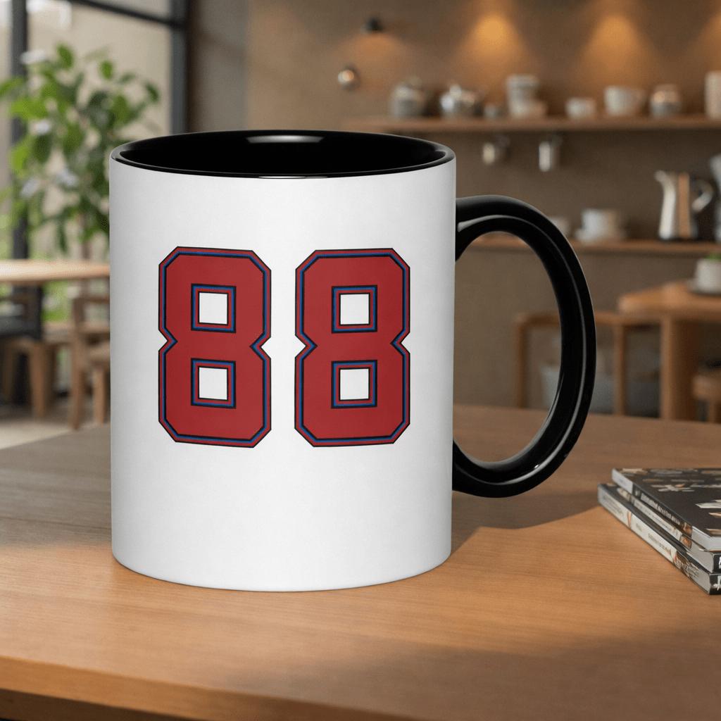 Tailorly Black Accent 11 oz Mug - 88 in red and blue