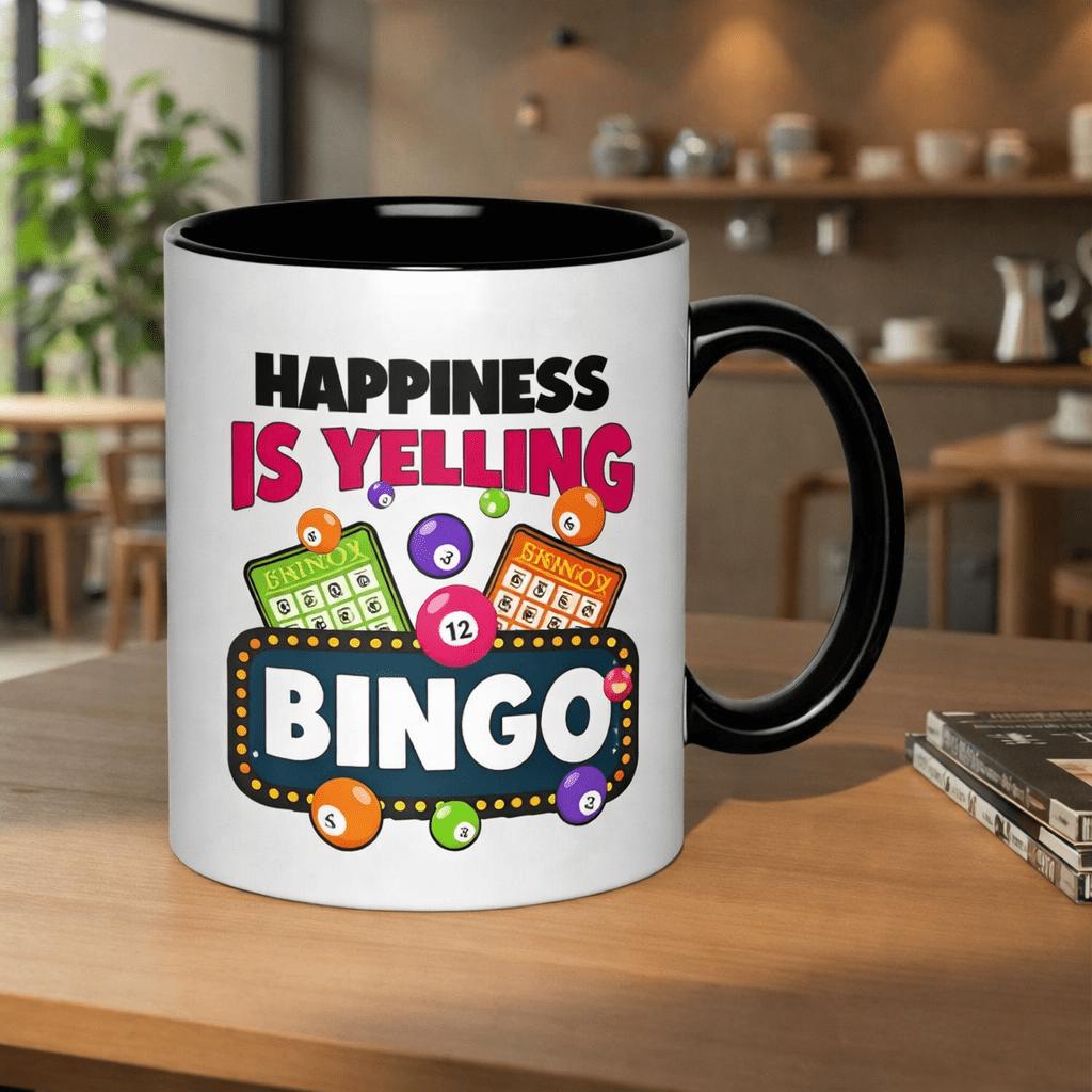 Tailorly Black Accent 11 oz Mug - a humorous gift for bingo enthusiasts this 11oz ceramic mug features a and is safe for the dishwasher and microwave