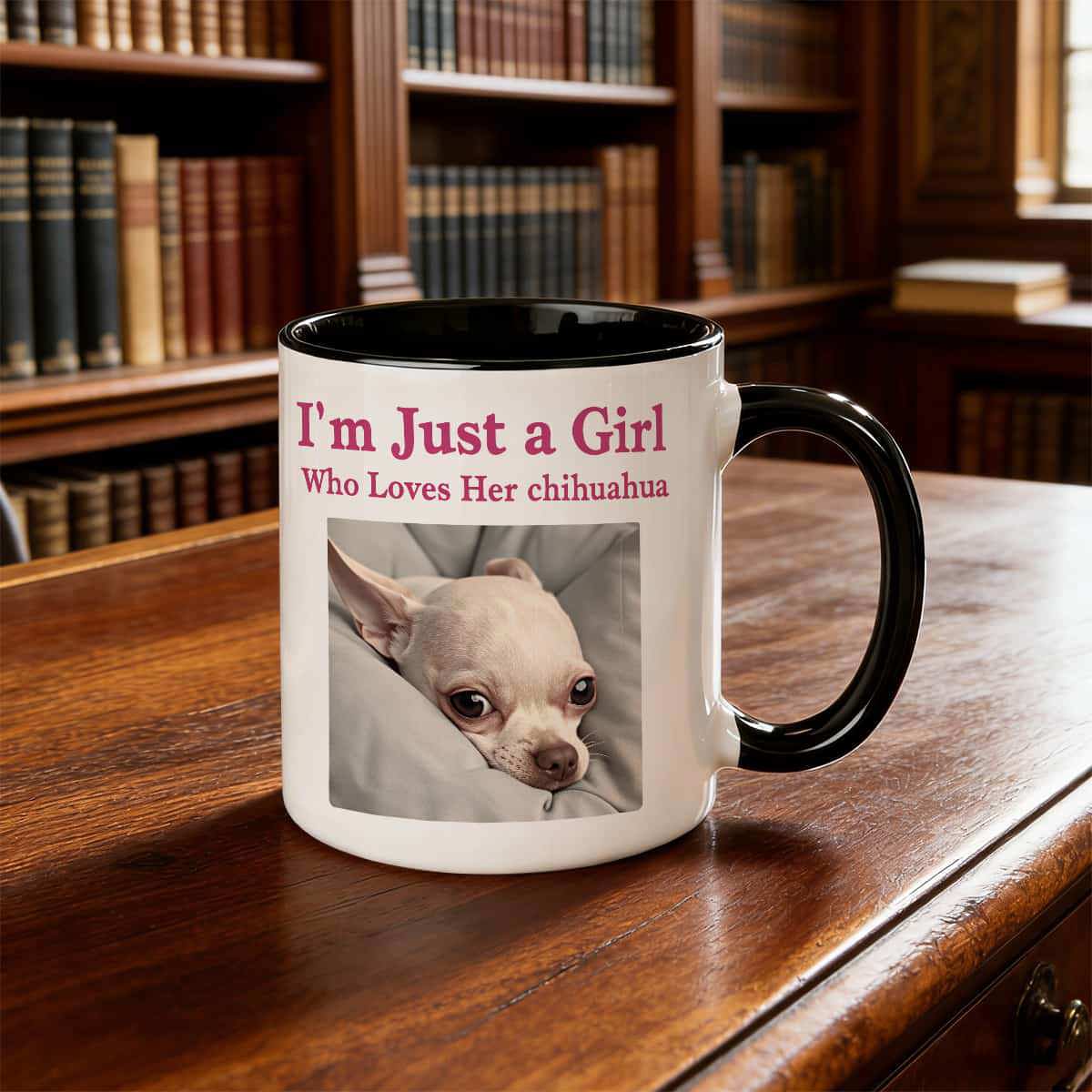 Tailorly Black Accent 11 oz Mug - I'm just a who her chihuahua