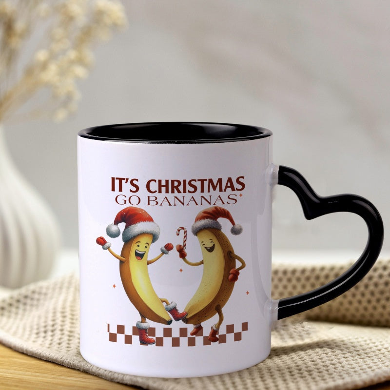 Tailorly Black Accent 11 oz Mug - one christmas themed coffee mug featuring a banana humorous ceramic tea cup a great gift for banana enthusiasts