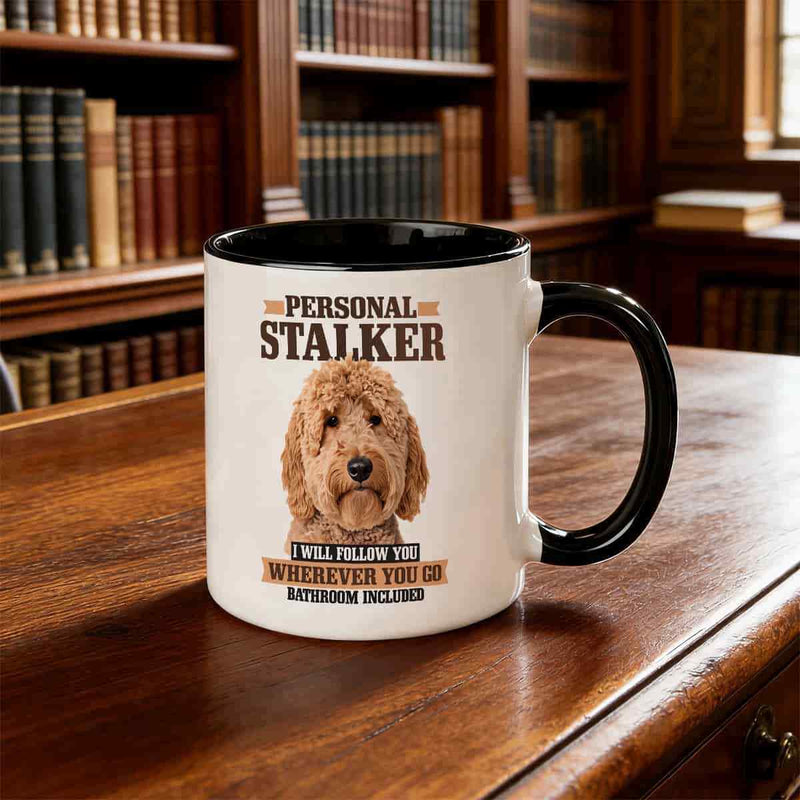 Tailorly Black Accent 11 oz Mug - goldendoodle illustration with inspirational quote