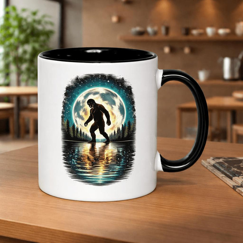 Tailorly Black Accent 11 oz Mug - walking in the moonlight text