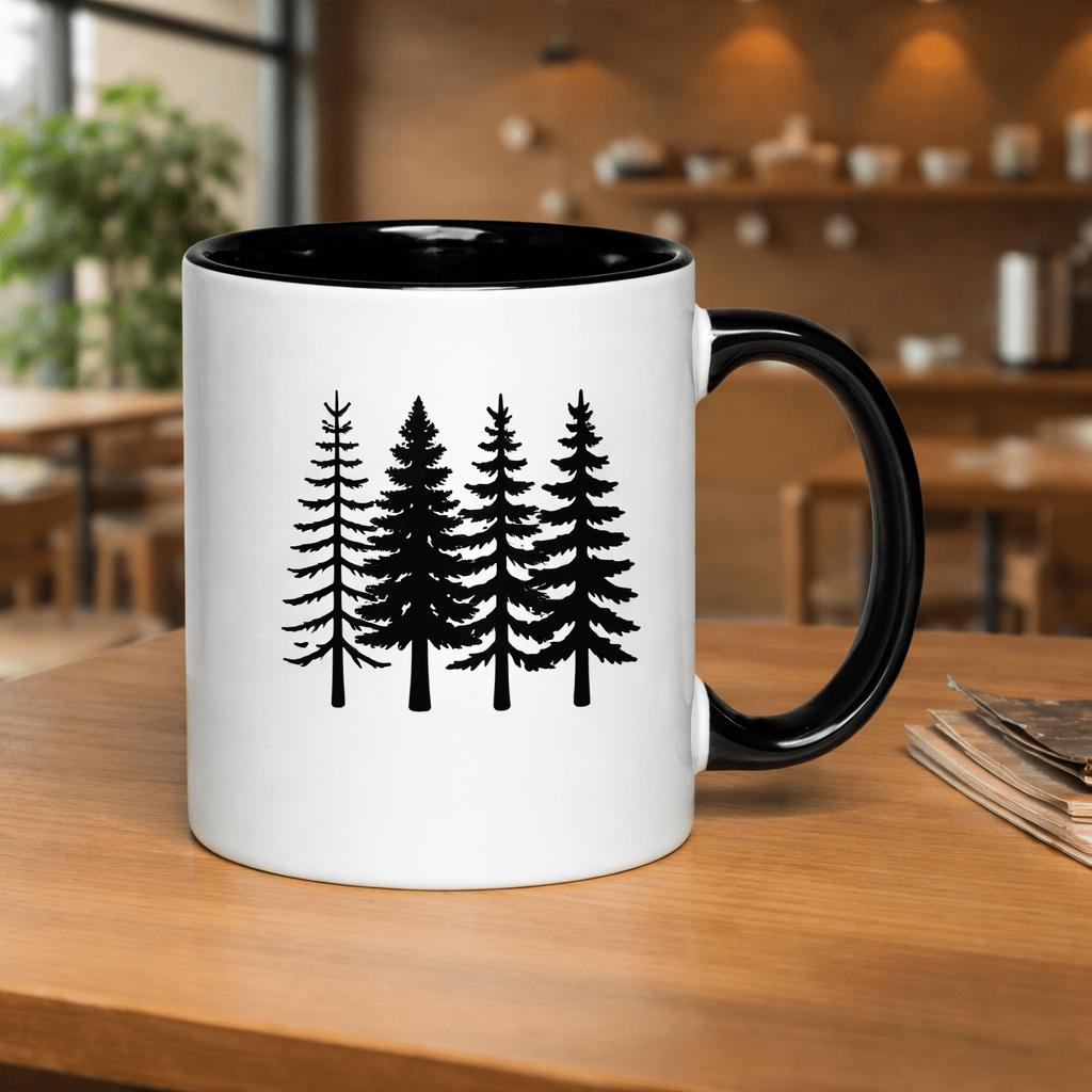 Tailorly Black Accent 11 oz Mug - minimalist silhouette of pine trees