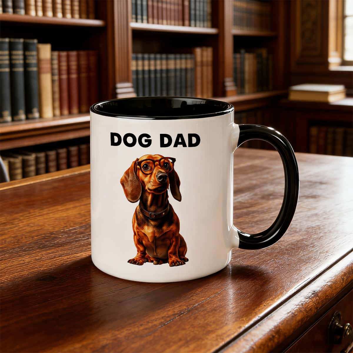 Tailorly Black Accent 11 oz Mug - dachshund in ES drinking cup multiple colors