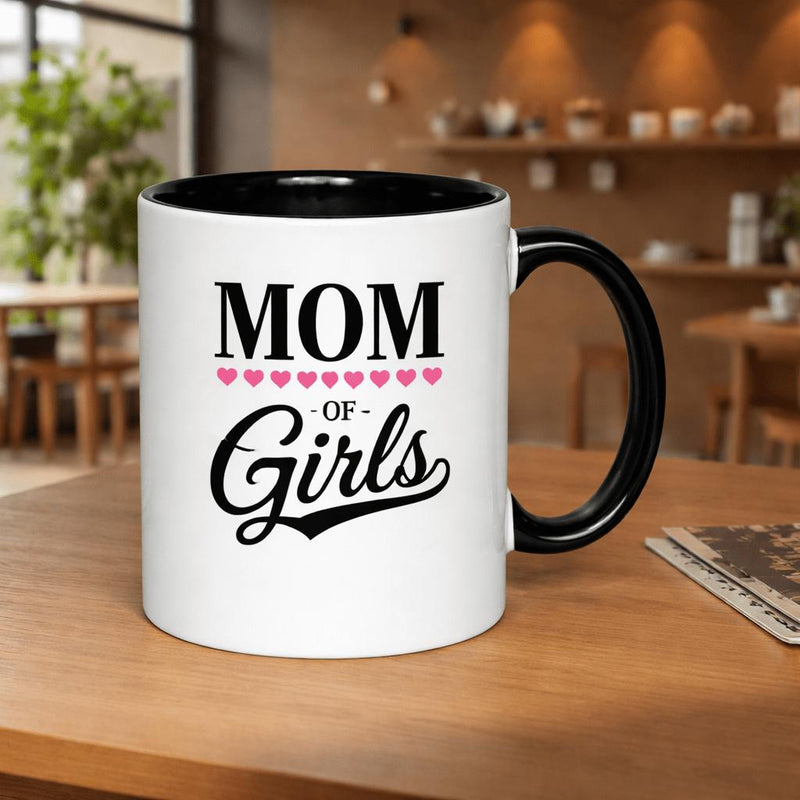 Tailorly Black Accent 11 oz Mug - mom of girls heartbeat