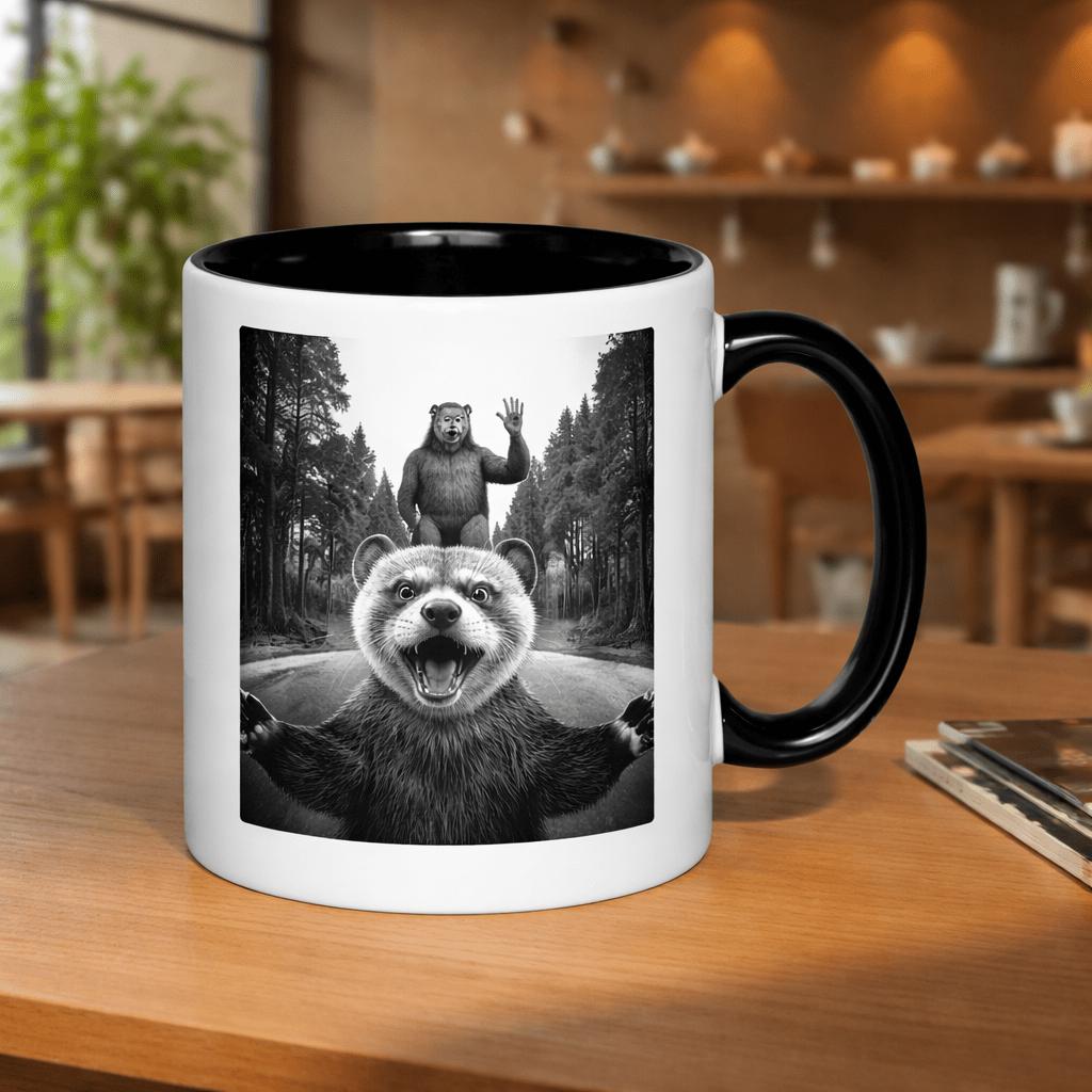 Tailorly Black Accent 11 oz Mug - two on a forest waving hello