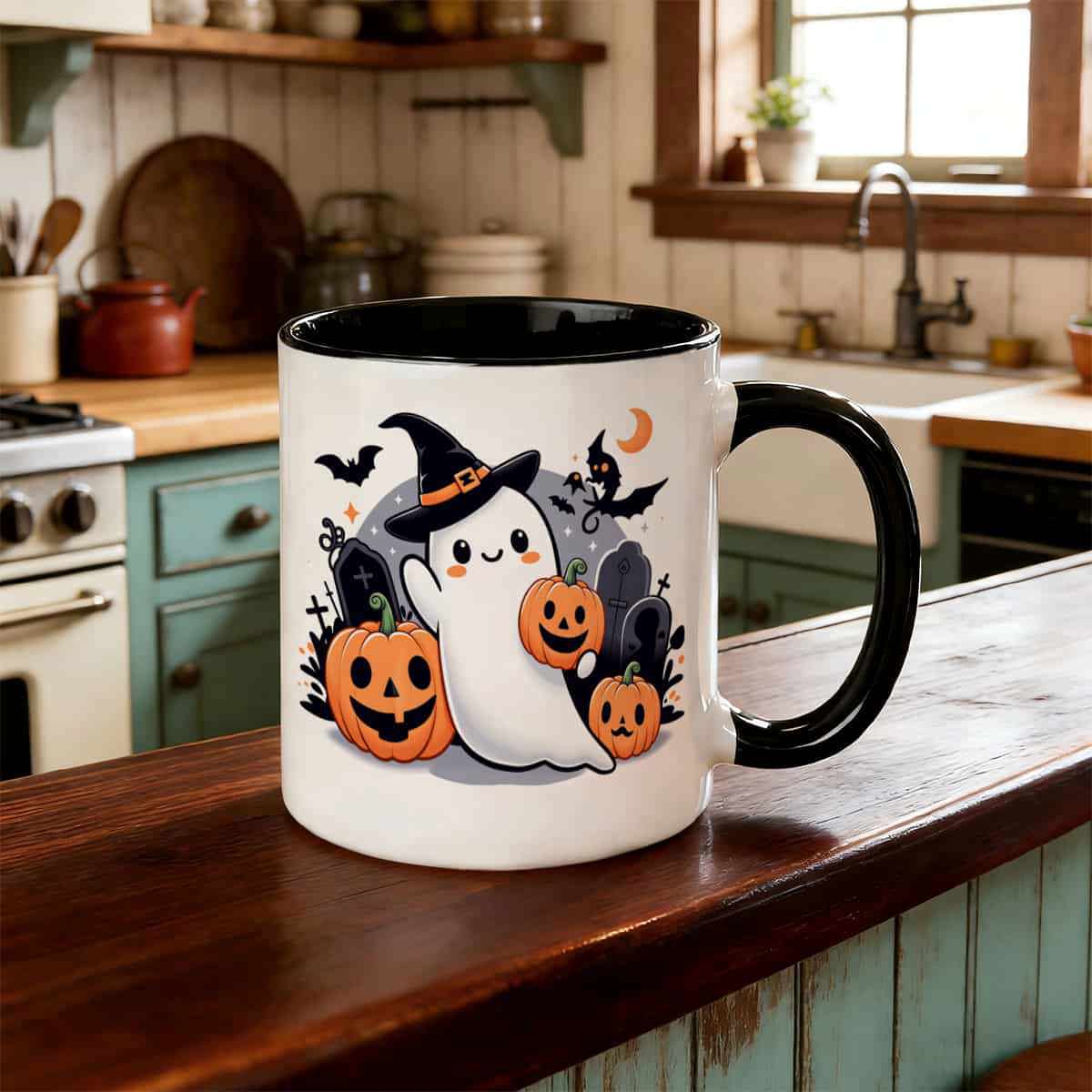 Tailorly Black Accent 11 oz Mug - cute cartoon pumpkin