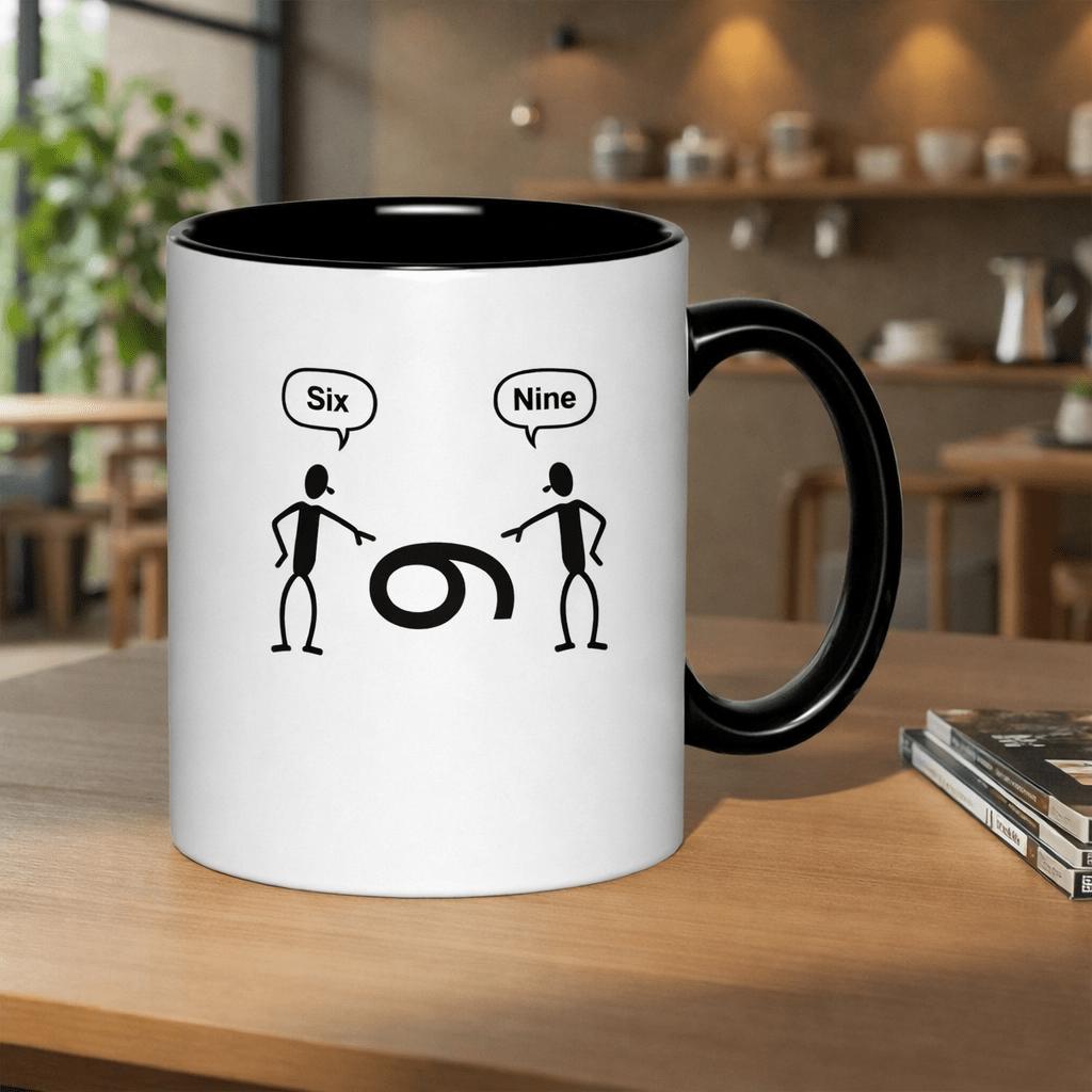 Tailorly Black Accent 11 oz Mug - six and nine optical illusion conversation funny joke 11oz printed ceramic mug drinkware mug scratch resistant