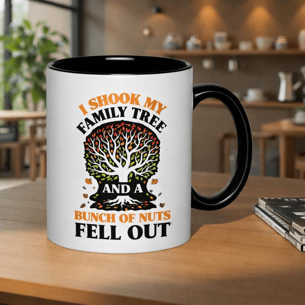 Tailorly Black Accent 11 oz Mug - tree and a bunch of nuts