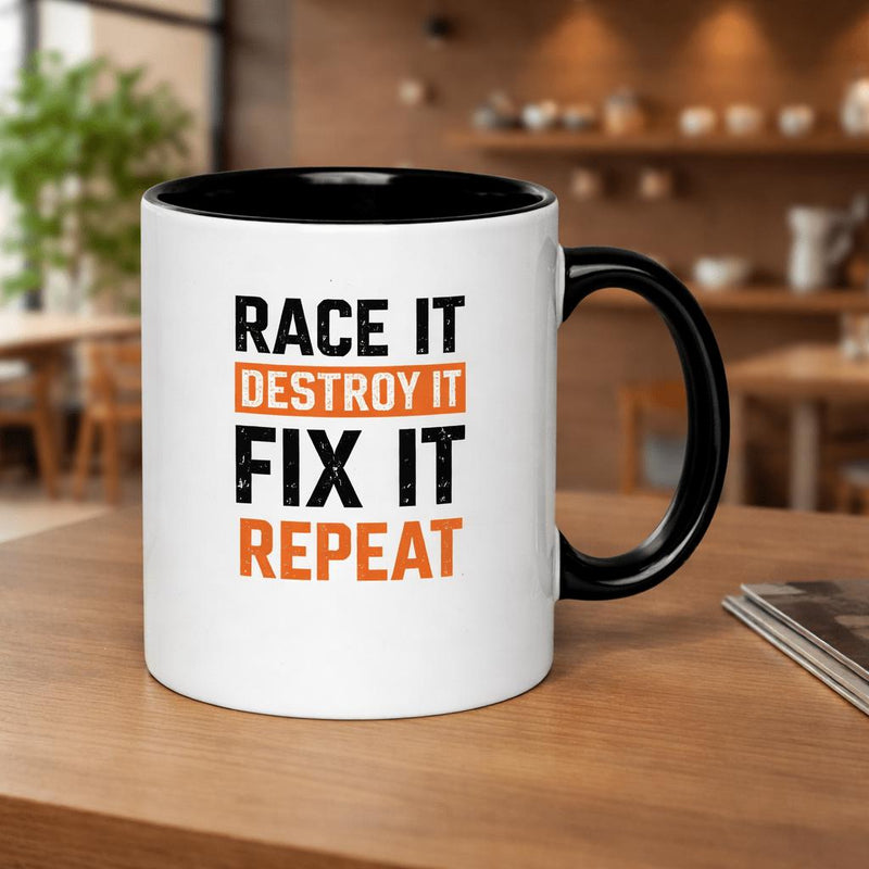 Tailorly Black Accent 11 oz Mug - break it and over again text