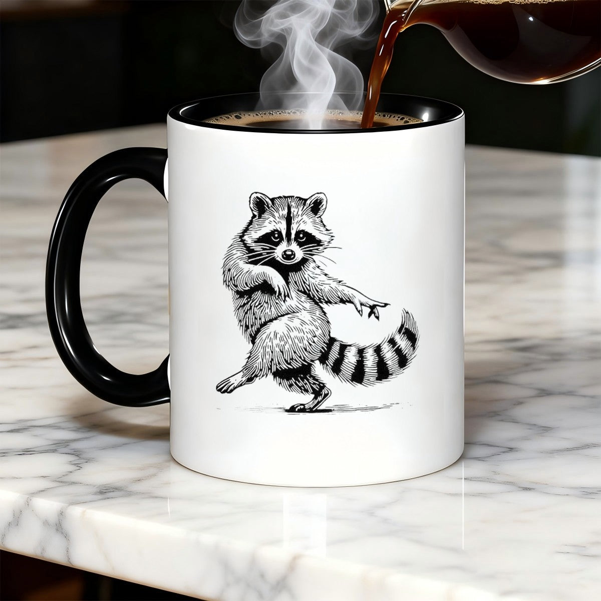 Tailorly Black Accent 11 oz Mug - adorable black white standing raccoon