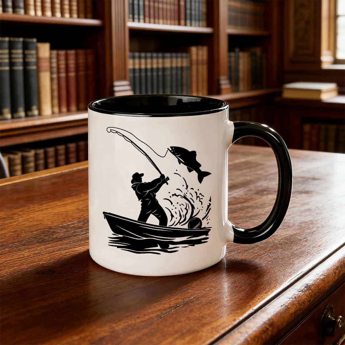 Tailorly Black Accent 11 oz Mug - fishing themed design