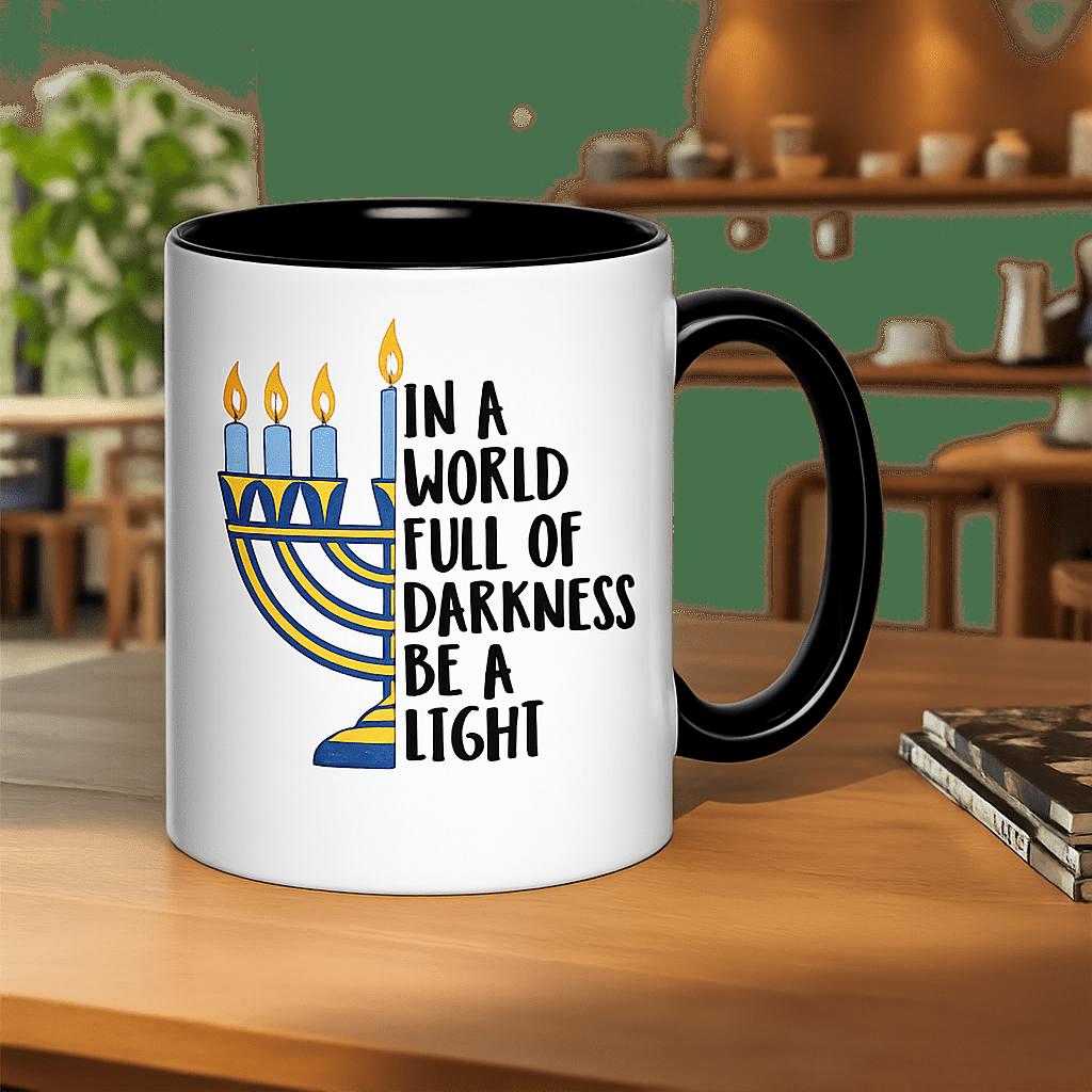 Tailorly Black Accent 11 oz Mug - in a world full of light hanukkah